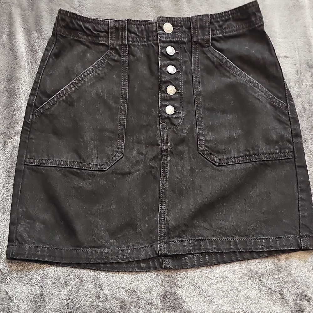 Hollister Denim Mini Skirt Womens 5 Black Ultra High Rise Button Fly Mini Skirt
